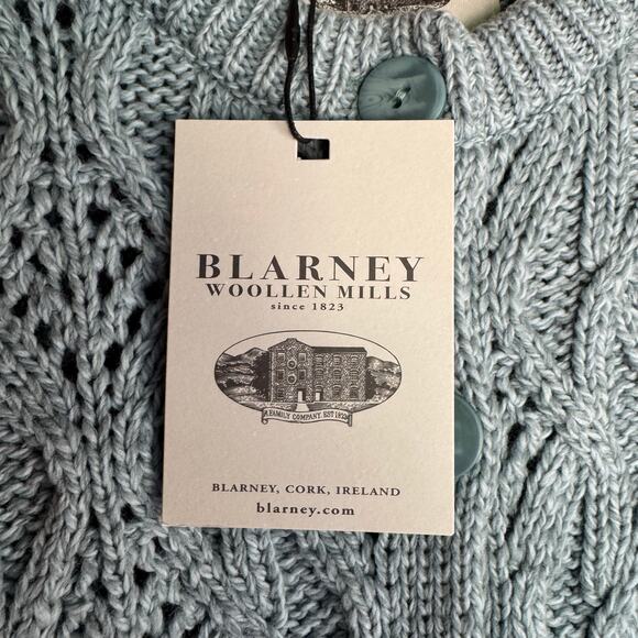 Blarney Woolen Mills Cardigan Sweater Merino Wool Lace Detail Aran Lumber Medium - Picture 8 of 10